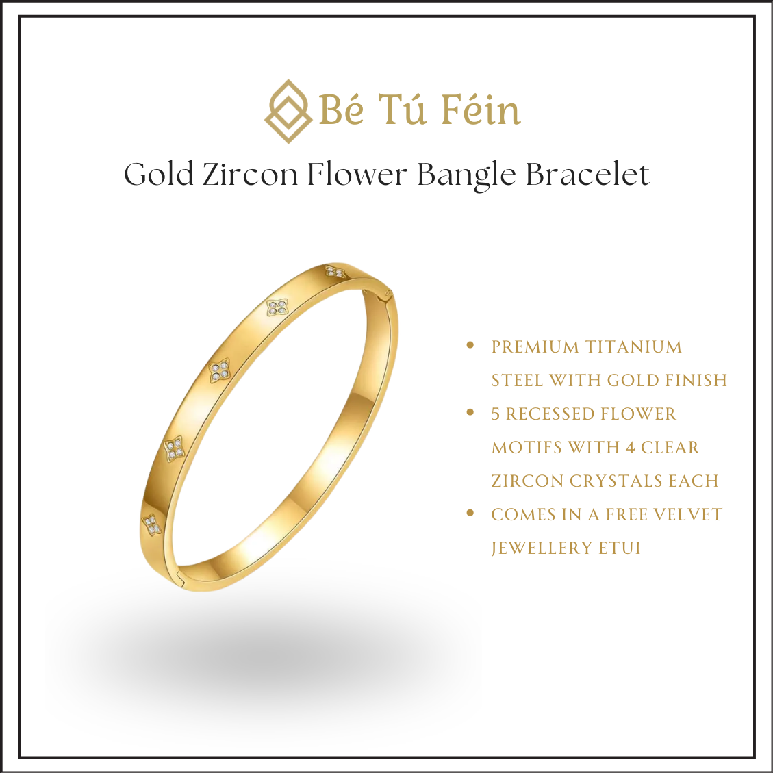 Gold Zircon Flower Bangle Bracelet