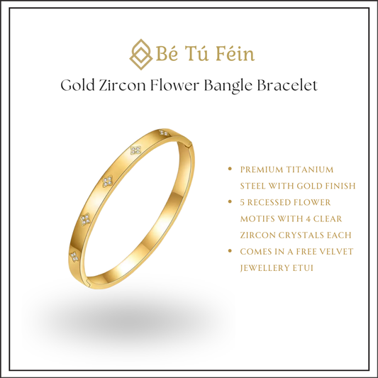 Gold Zircon Flower Bangle Bracelet