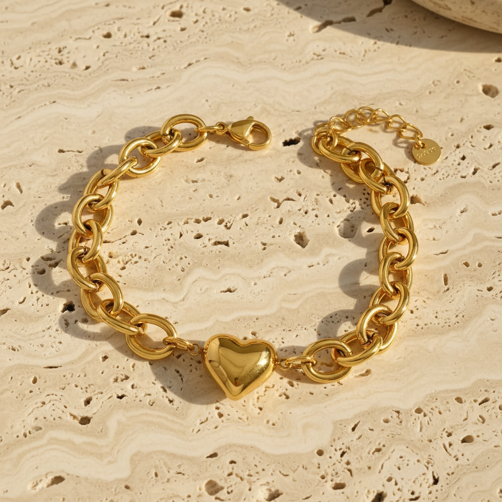 Gold Heart Bracelet – Travertine