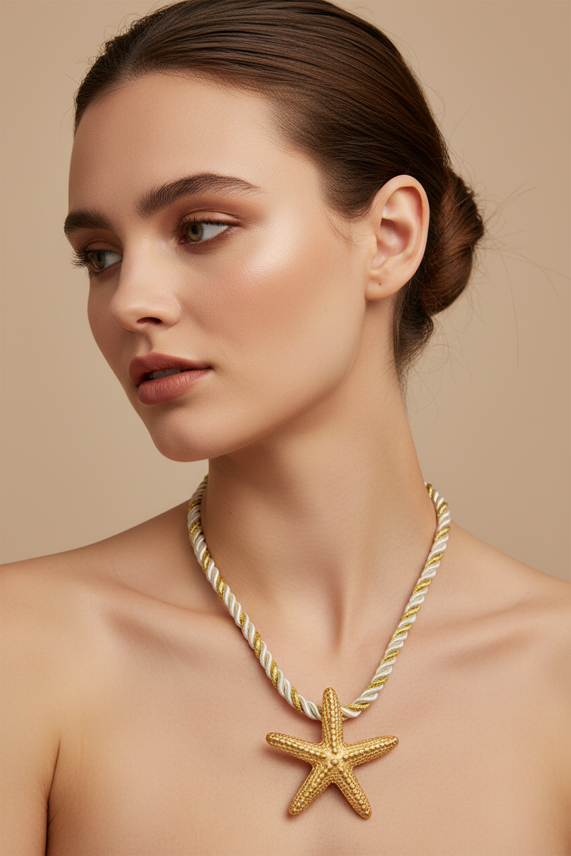 Gold Starfish Necklace — modelka