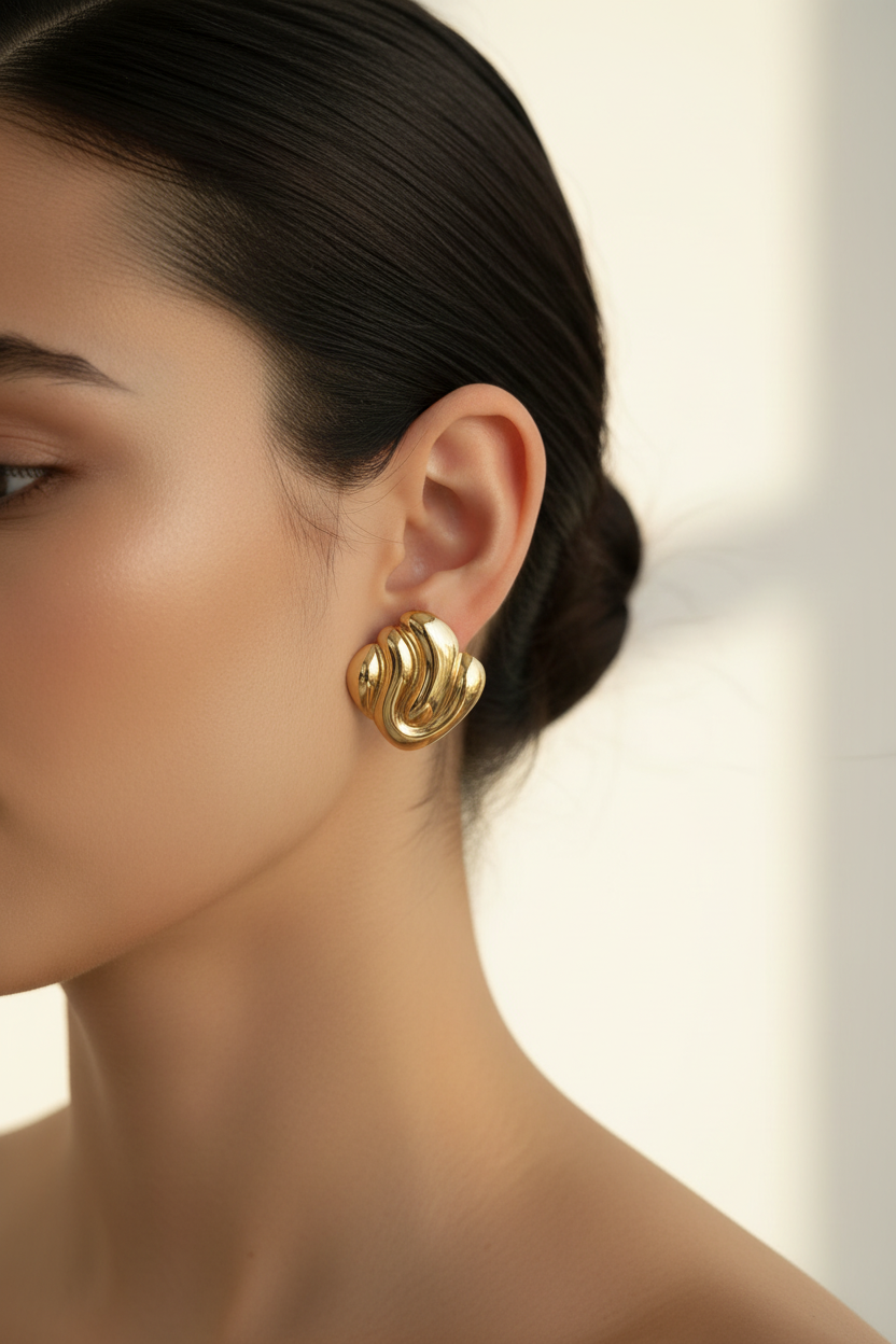 Gold Wave Swirl Earrings