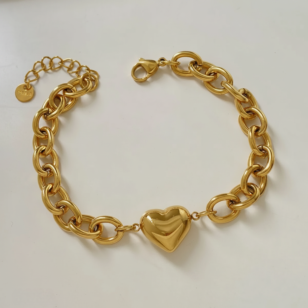 Gold Heart Chain Bracelet