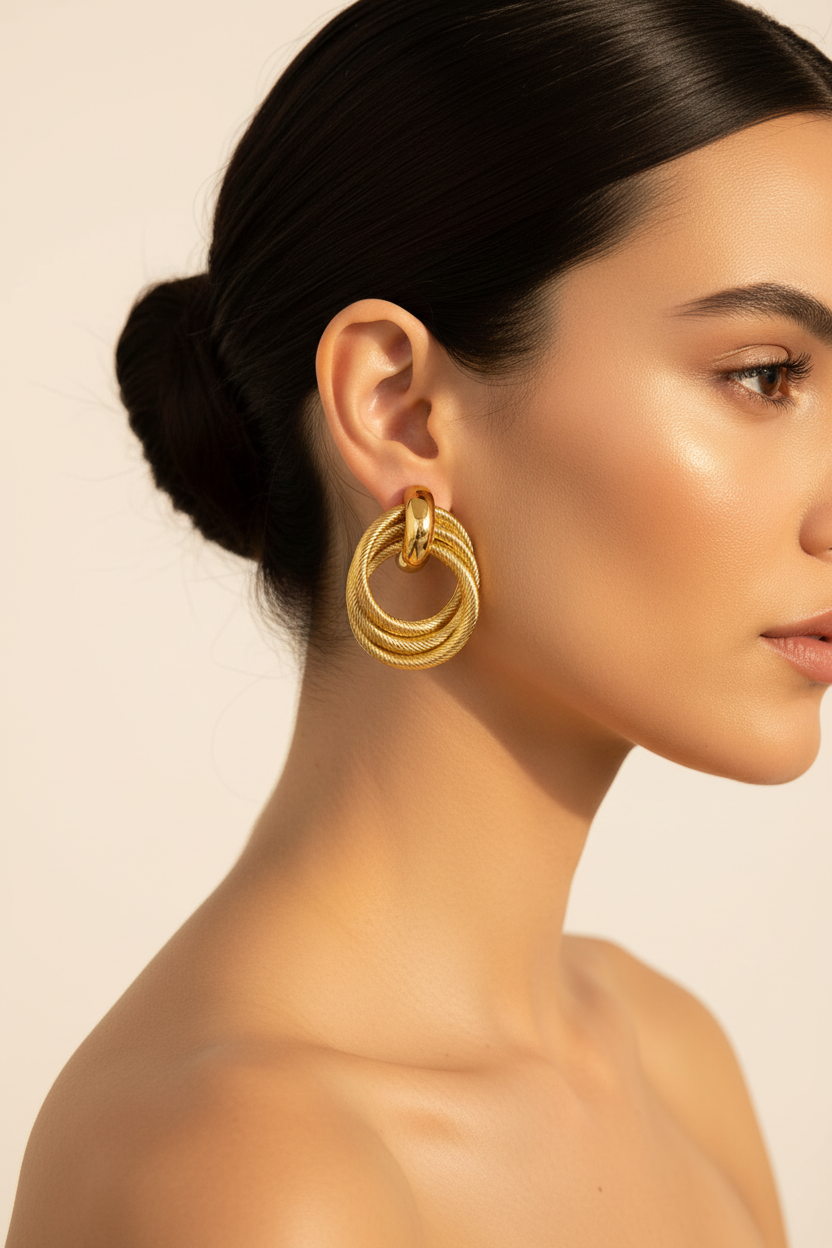 Triple Hoop Twist Earrings — modelka